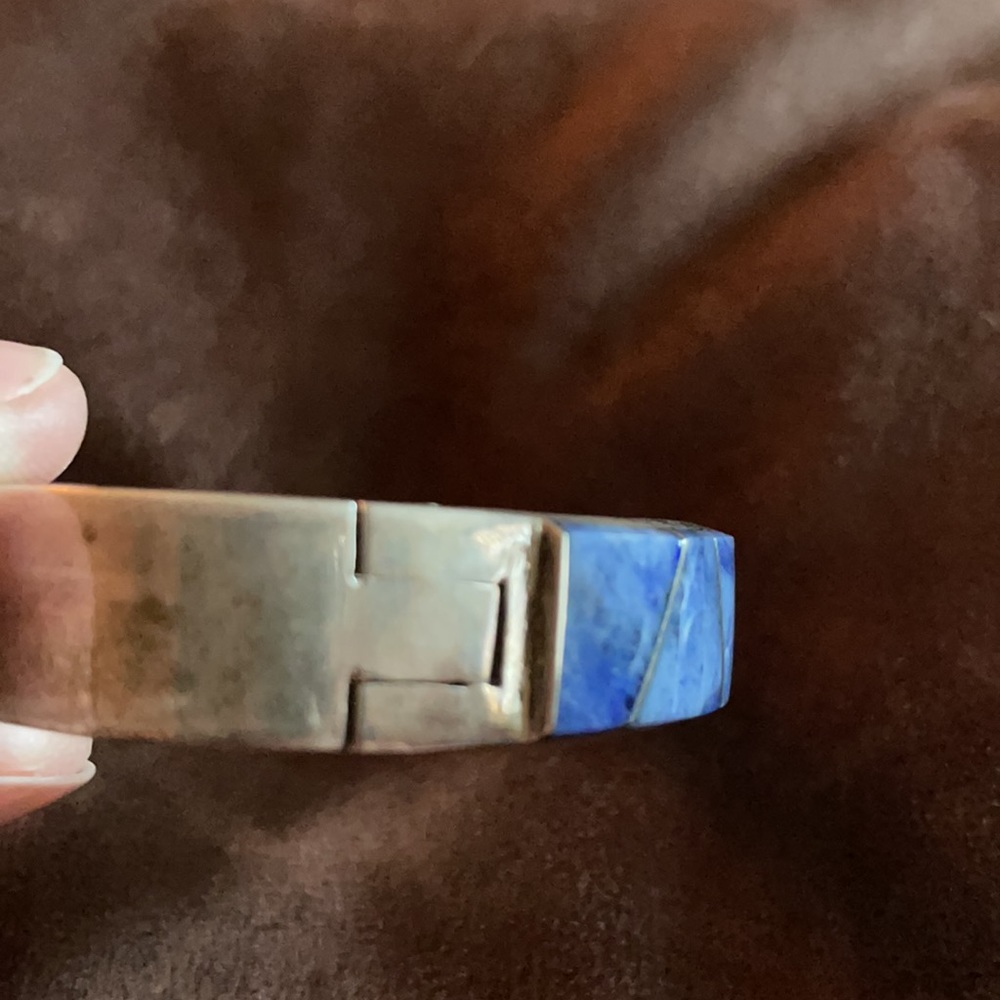 Silver/Sodalite Mexican Hinge Bangle - image 5